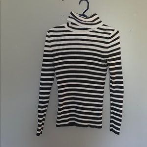 LOFT striped, ribbed, fitted turtleneck sweater